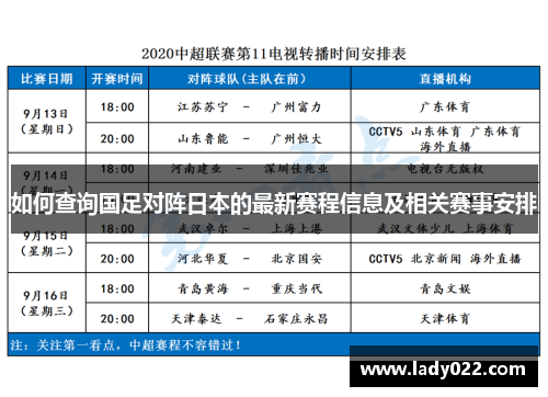 如何查询国足对阵日本的最新赛程信息及相关赛事安排